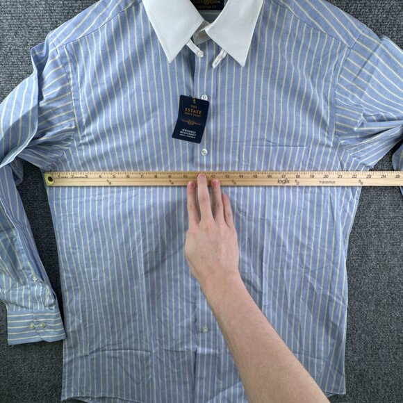 NWT Club Room Men’s 15.5 32/33 Striped Blue Yellow White Collar Button Up Shirt - Picture 4 of 13